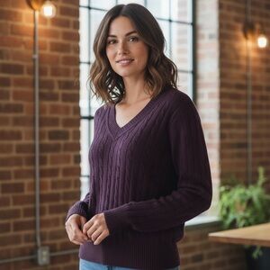 LOFT Corded Purple V-Neck Sweater Size L